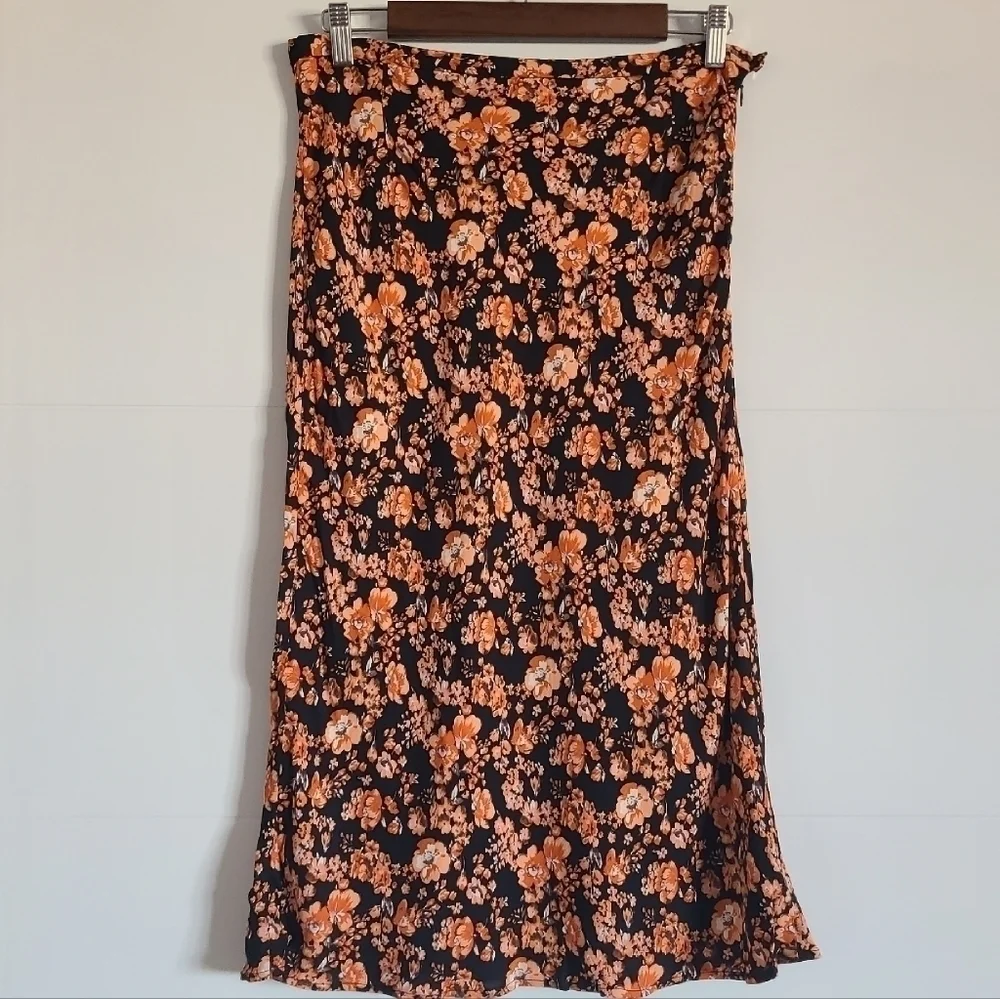 Baum und Pferdgarten Sanne Floral Midi Skirt, Size 10, Black | Orange, NWT